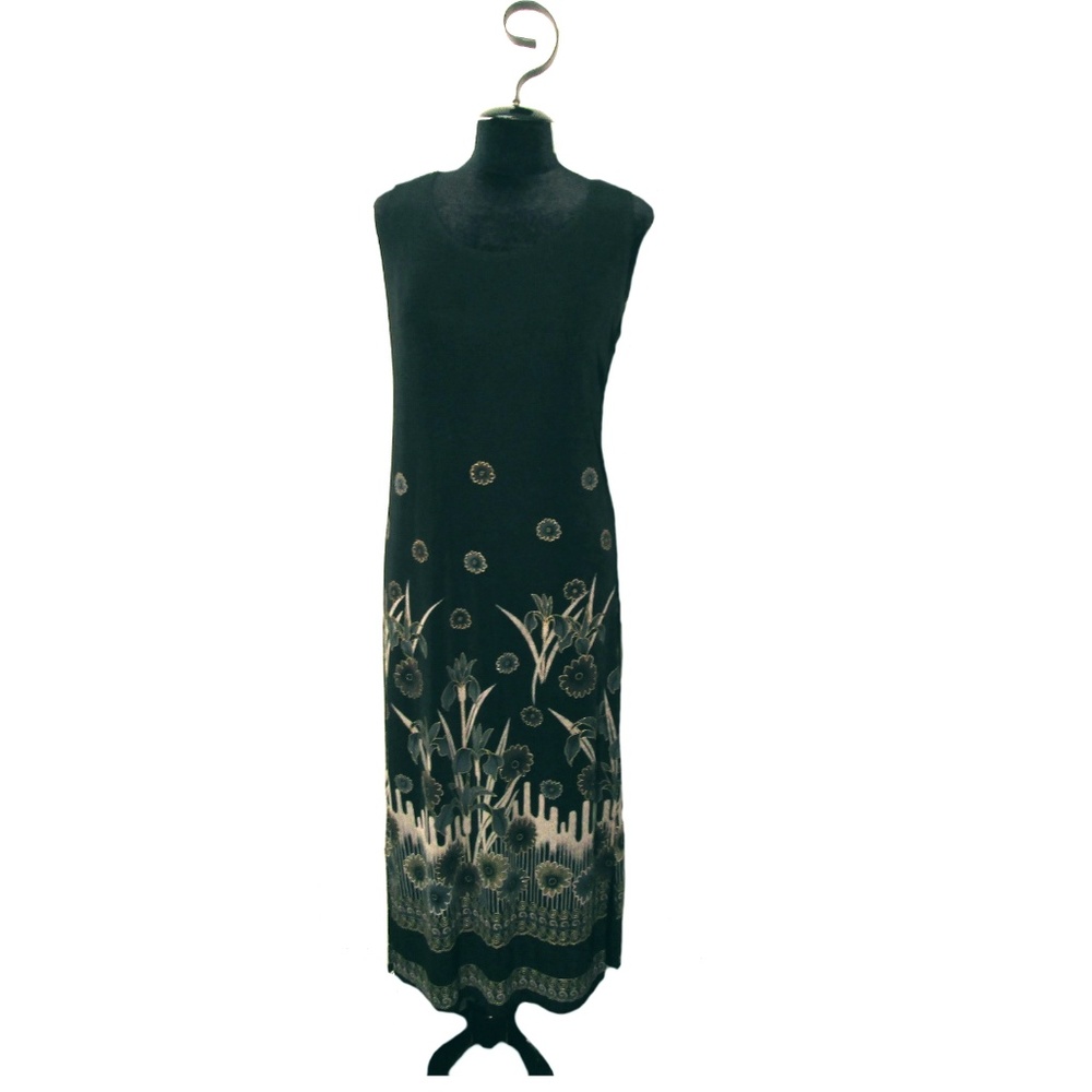 Long Black & Gold  Stretch Jersey  Dress ~ Size L